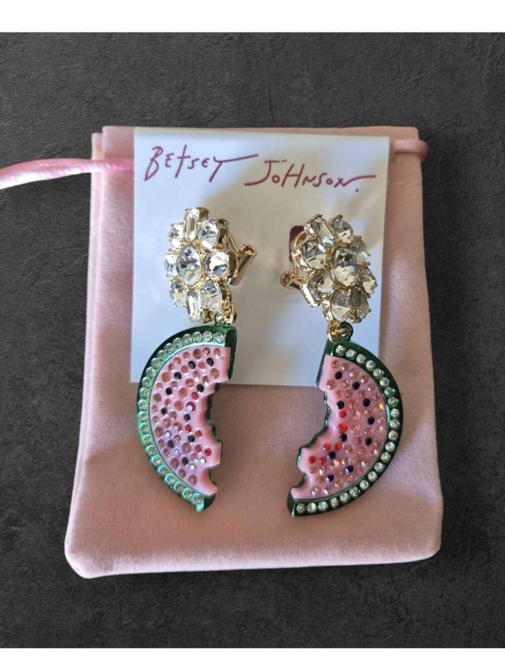 Betsey Johnson Faux Stone Backyard Watermelon Drop Earrings - Picture 2 of 7